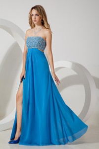 Sky Blue Homecoming Dress Empire Strapless Sequins Floor-length Chiffon