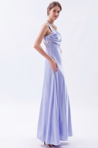 Lilac Empire One Shoulder Evening Dress Chiffon Beading Ankle-length