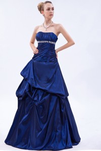 Royal Blue Strapless Evening Dress Taffeta Beading And Ruch Floor-length