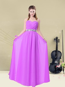 Elegant Sweetheart Floor Length Bridesmaid Dress With Ruching And Belt