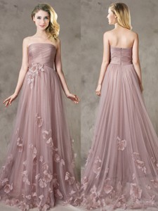 Classical Strapless Brush Train Bridesmaid Dress with Appliques