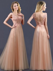 Top Selling V Neck Long Bridesmaid Dress with Appliques and Beading