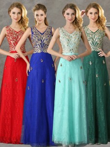 Fashionable V Neck Long Bridesmaid Dress with Appliques and Beading