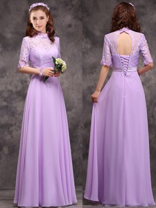 Perfect High Neck Handcrafted Flowers Bridesmaid Dress with Half Sleeves