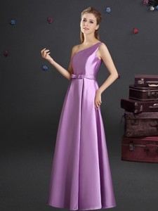 2017 Fashionable Bowknot Lilac Bridesmaid Dress with One Shoulder