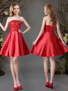 2017 Discount Applique Strapless Satin Short Dama Dress in Red