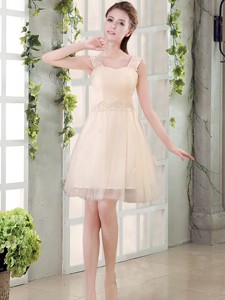 Straps A Line Champagne Bridesmaid Dress with Appliques