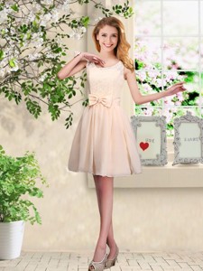 Pretty Scoop Bridesmaid Dress With Bowknot And Appliques