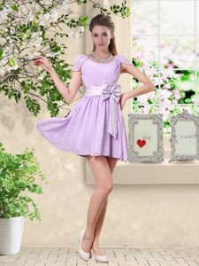 Decent Scoop Bowknot Bridesmaid Dress With Cap Sleeves
