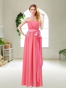 Beautiful Strapless Watermelon Red Bridesmaid Dress With Sash