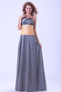 Dark Grey Bridesmaid Dress With Ruching Spaghetti Straps Floor-length