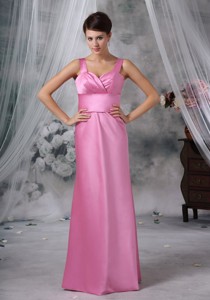 Clinton Iowa Custom Made Straps Floor-length Satin Pink Bridesmaid Dress