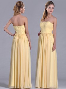New Style Yellow Empire Long Bridesmaid Dress With Beaded Bodice