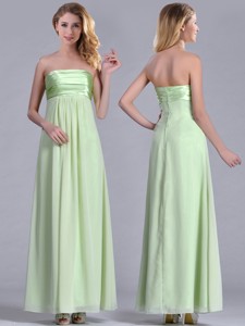 Latest Strapless Yellow Green Chiffon Bridesmaid Dress In Ankle Length