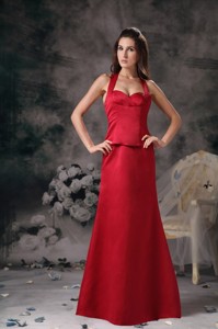 Wine Red Column Elegant Bridesmaid Dress Halter Satin