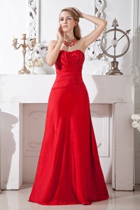Red Strapless Floor-length Taffeta Ruch Bridesmaid Dress