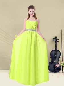 Spring Hot Sale Empire Sweetheart Belt Bridesmaid Dress In Yellow Green