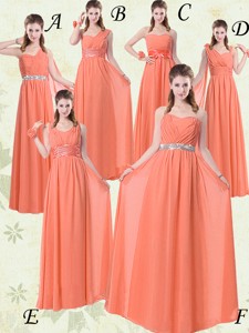 Simple Empire Floor Length Bridesmaid Dress With Ruching And Belt