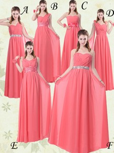 Exquisite Watermelon Bridesmaid Dress With Ruch And Beading