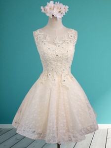 See Through Scoop Short Bridesmaid Dress with Beading and Appliques