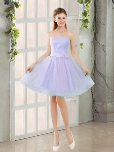 Artistic A Line Strapless Belt Bridesmaid Dress With Hand Made Flowers