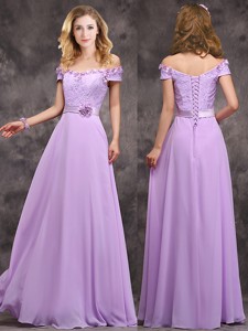 Latest Off The Shoulder Long Bridesmaid Dress with Hand Made Flowers