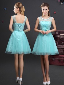Simple Applique Decorated Scoop Bridesmaid Dress with Beading
