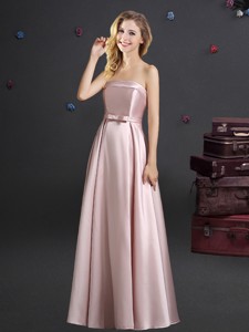 Luxurious Empire Strapless Floor Length Bridesmaid Dress with Bowknot