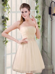 Strapless Appliques New Bridesmaid Dress In Champagne