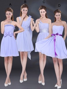 Elegant Chiffon Lace Up Bridesmaid Dress In Lavender