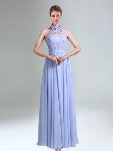 Belt And Lace Halter Empire Lace Up Bridesmaid Dress