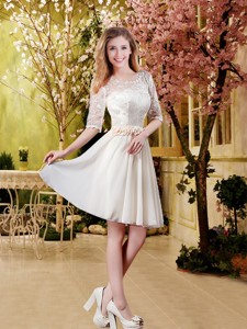 Cheap Champagne Bridesmaid Dress With Lace And Belt