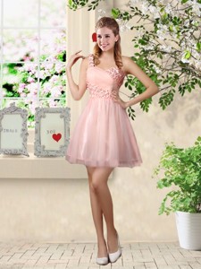 Affordable A Line One Shoulder Appliques Bridesmaid Dress In Pink