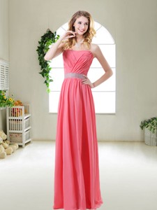 Elegant Strapless Bridesmaid Dress In Watermelon Red