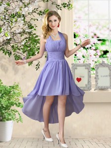 Beautiful Halter Top Ruched Bridesmaid Dress With High Low
