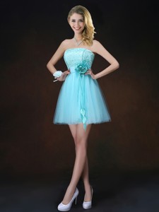 Cheap Lace Short Bridesmaid Dress In Aqua Blue