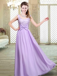 Pretty Scoop Bowknot Lavender Bridesmaid Dress For Fall
