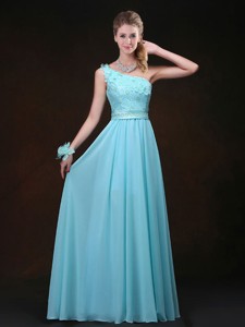Inexpensive Empire One Shoulder Bridesmaid Dress With Appliques