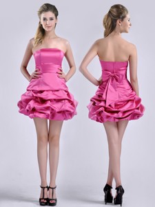Latest A Line Bubble And Bowknot Taffeta Bridesmaid Dress In Hot Pink
