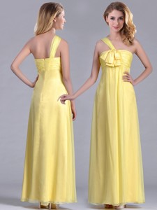 Exclusive One Shoulder Chiffon Yellow Bridesmaid Dress In Ankle Length