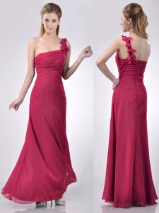 Hot Sale One Shoulder Red Bridesmaid Dress With Appliques And Ruching