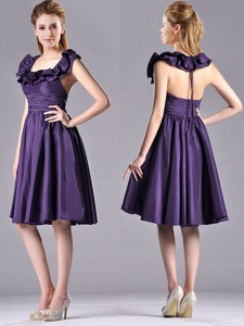 Elegant Halter Top Backless Short Bridesmaid Dress In Dark Purple