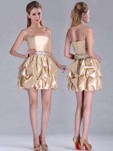 Beautiful Strapless Beaded And Bubble Short Bridesmaid Dress In Champagne