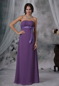 Shenandoah Iowa Ruched And Bowknot Decorate Bust Purple Chiffon Floor-length Strapless Brid