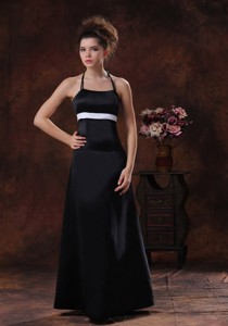 Halter Column Taffeta Floor-length Black Bridesmaid Dress