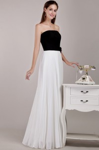 Black And White Empire Strapless Floor-length Chiffon Ruffles Bridesmaid Dress
