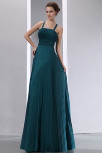 Pretty Peacock Green Straps Pleat Bridesmaid Dress Floor-length Chiffon