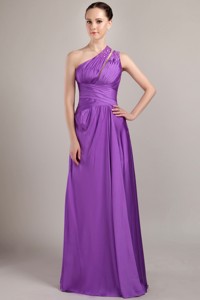 Purple Empire One Shoulder Floor-length Taffeta Beading Bridesmaid Dress