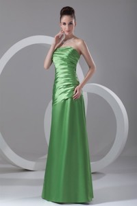 Column Strapless Spring Green Ruching Taffeta Floor-length Evening Dress