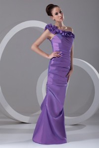Column One Shoulder Ruching Taffeta Side Zipper Purple Evening Dress